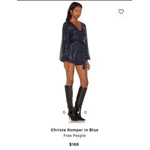 Free People Sequin Christa Romper Navy Blue M